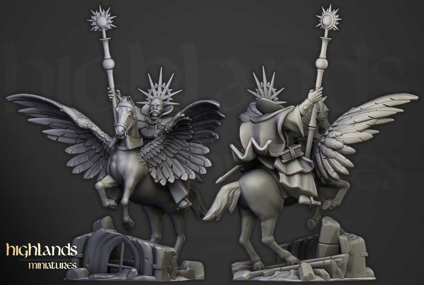 High Mage of Sunland on Pegasus - Highland Miniatures
