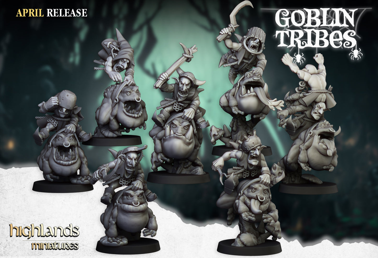 Swamp Goblins Frog Riders And Frog Riders With Sticks - Highland Miniatures